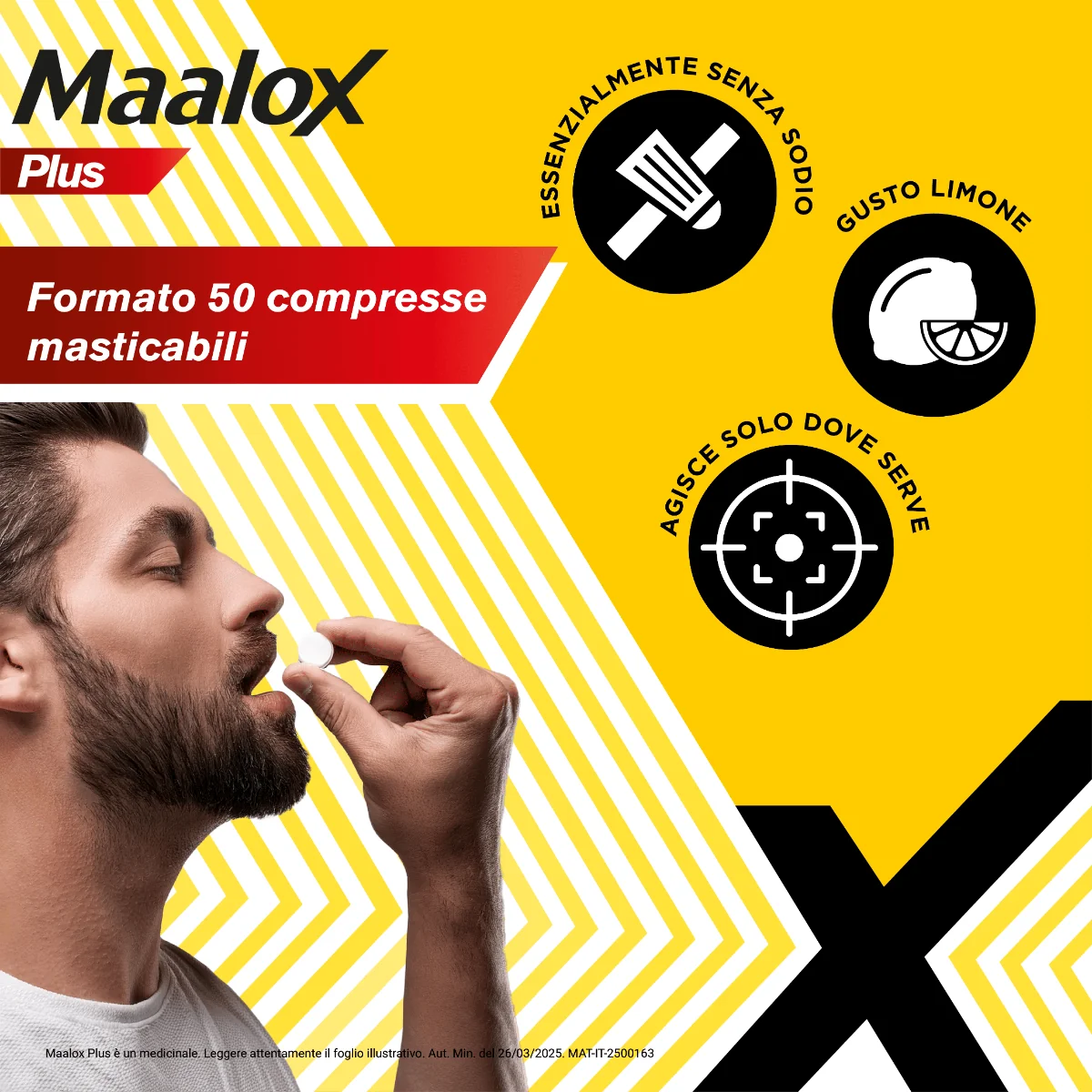 Maalox Plus Antiacido 50 compresse masticabili per gonfiore e bruciore di stomaco