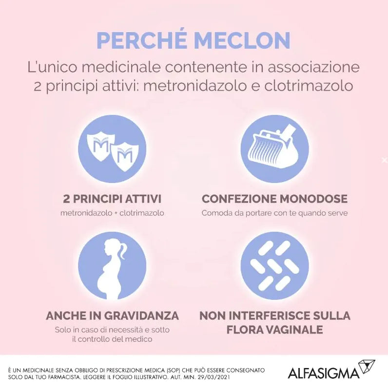 Meclon ovuli vaginali 10 ovuli da 100mg+500mg Trattamento contro le infezioni vaginali da candida o batteri