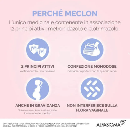 Meclon ovuli vaginali 10 ovuli da 100mg+500mg Trattamento contro le infezioni vaginali da candida o batteri