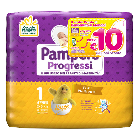 PAMPERS PROGRESSI NEWBORN PANNOLINO 1 2-5KG 28 PEZZI