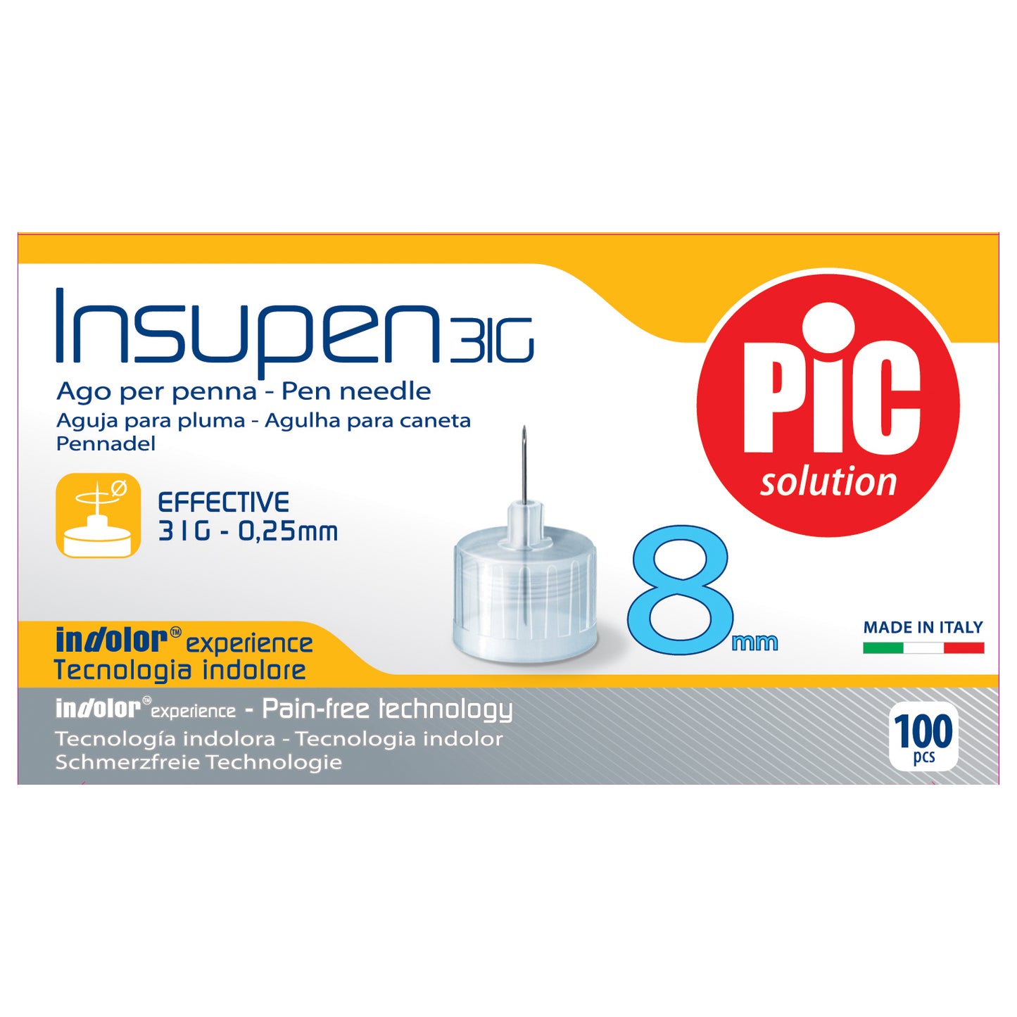 AGO PER PENNA DA INSULINA PIC 31 GAUGE 8MM 100 PEZZI