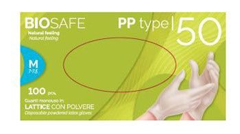GUANTO IN LATTICE CON POLVERE AMBIDESTRO FORMA ANATOMICA SUPERFICIE LISCIA POLSINO ELASTICO RINFORZATO ANTIARROTOLAMENTO BIOSAFE PLUS BIANCO MISURA MEDIUM 100 PEZZI