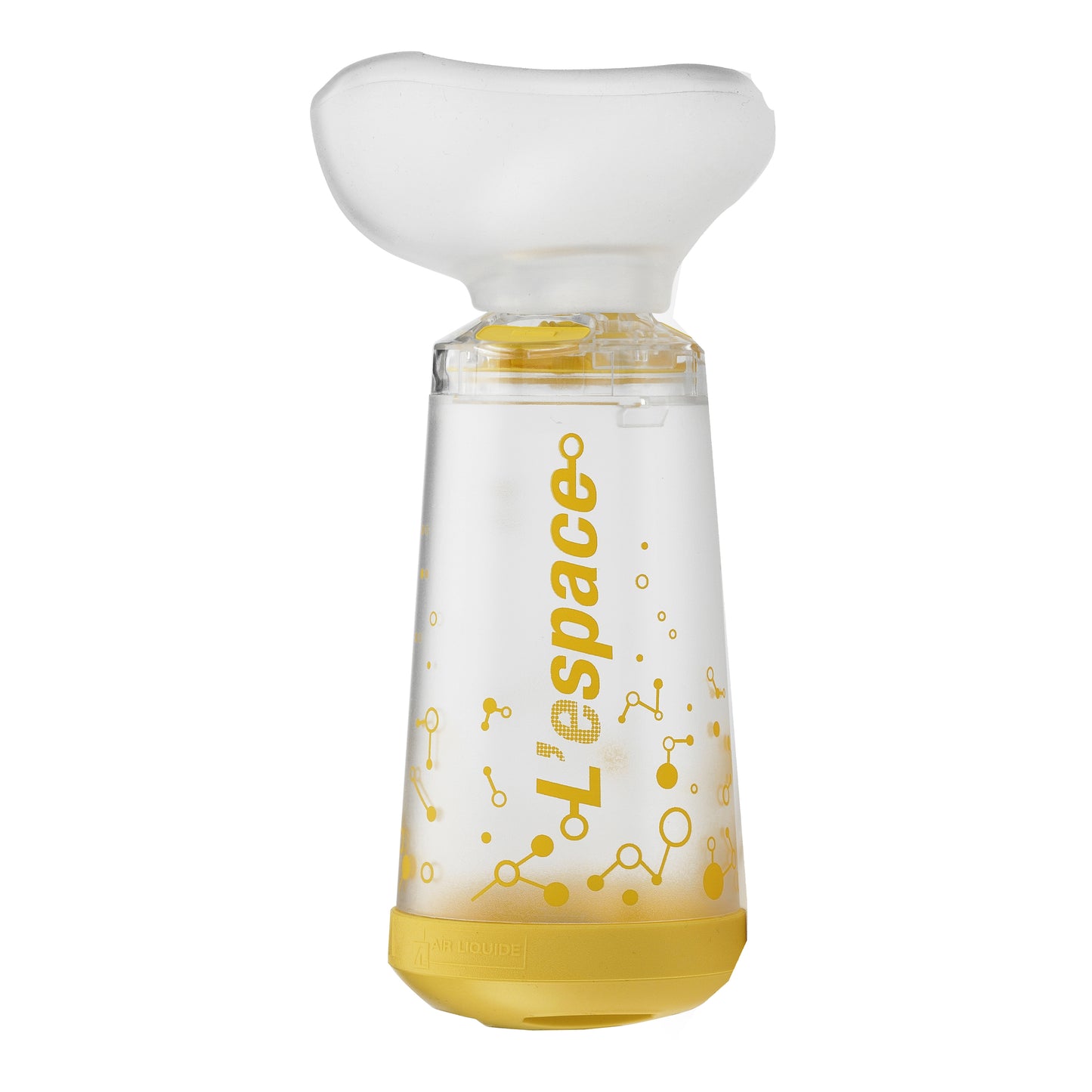 CAMERA DISTANZIATRICE PER EROGATORI SPRAY PREDOSATI L'ESPACE 220ML PEDIATRICO SPAZIO MORTO 49ML CON MASCHERA VALVOLA INSPIRAZIONE 2 VALVOLE ESPIRAZIONE CODICE COLORE GIALLO