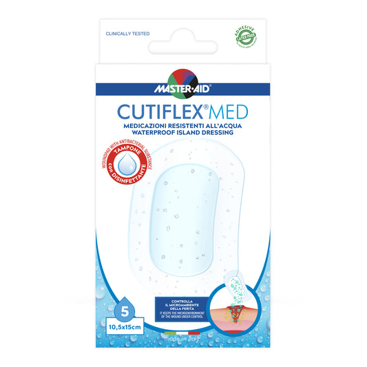 MEDICAZIONE AUTOADESIVA TRASPARENTE IMPERMEABILE MASTER-AID CUTIFLEXMED 10,5X15 CM 5 PEZZI