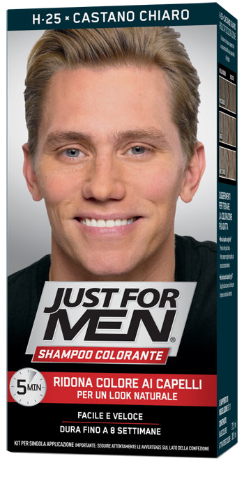 JUST FOR MEN SHAMPOO COLORANTE H25 CASTANO CHIARO ATTIVATORE CHIARO 38,5 ML + BASE COLORE 27,5 ML