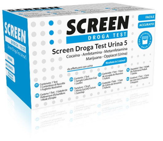SCREEN DROGA TEST 5 DROGHE TEST ANTIDROGA CON CONTENITORE URINA