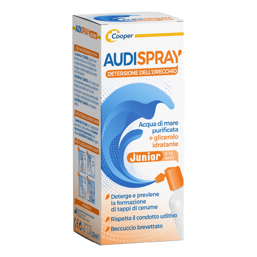 AUDISPRAY JUNIOR 3-12 ANNI SOLUZIONE DI ACQUA DI MARE IPERTONICA SPRAY SENZA GAS IGIENE ORECCHIO 25ML