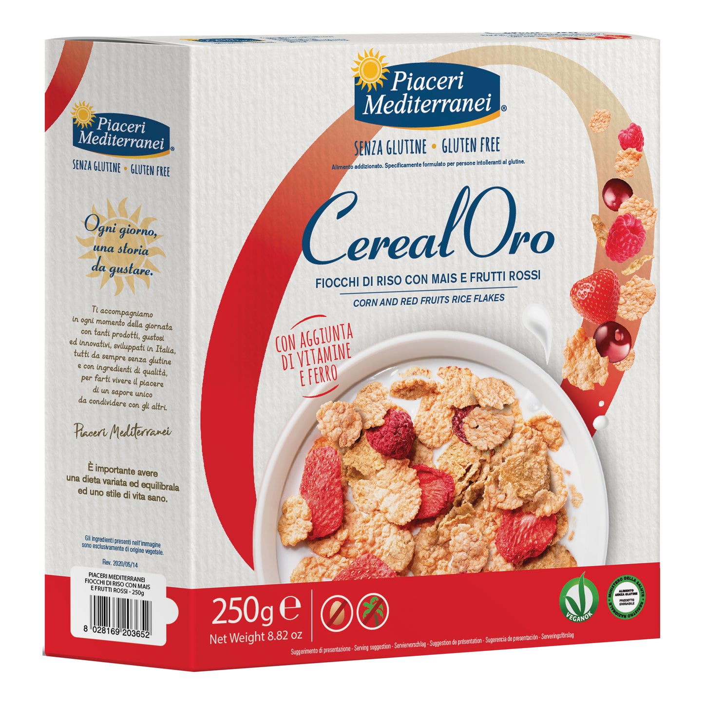 PIACERI MEDITERRANEI CEREALORO FIOCCHI DI RISO CON MAIS E FRUTTI ROSSI 250 G