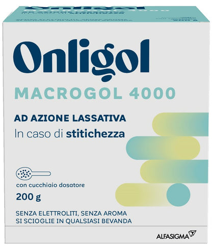 Onligol Macrogol 4000 polvere da 200g senza zucchero con cucchiaino dosatore