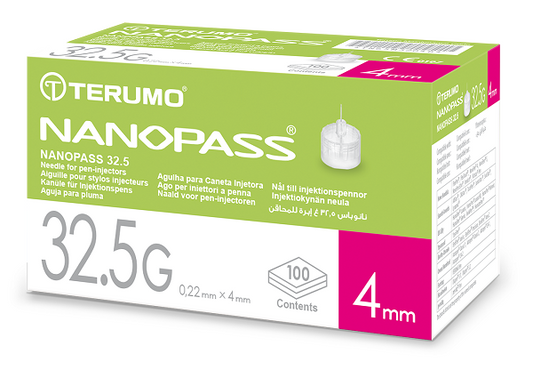 AGO PER PENNA DA INSULINA NANOPASS 32,5 GAUGE LUNGHEZZA 4 MM 100 PEZZI