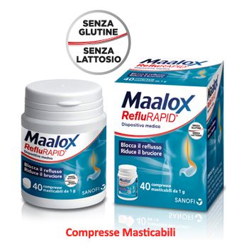 Maalox Reflurapid Trattamento Reflusso Bruciore di Stomaco Acidità Gastrica 40 Compresse Masticabili