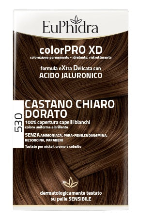 EUPHIDRA COLORPRO XD 530 CASTANO CHIARO DORATO GEL COLORANTE CAPELLI IN FLACONE + ATTIVANTE + BALSAMO + GUANTI