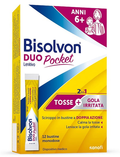 Bisolvon Duo Pocket Lenitivo 12 bustine per tosse di ogni tipo e gola irritata