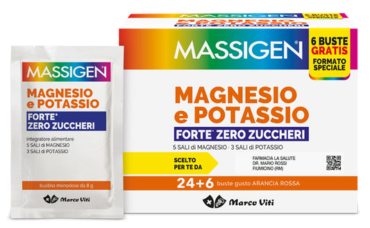 MASSIGEN MAGNESIO POTASSIO FORTE ZERO ZUCCHERO 24 BUSTINE + 6 BUSTINE