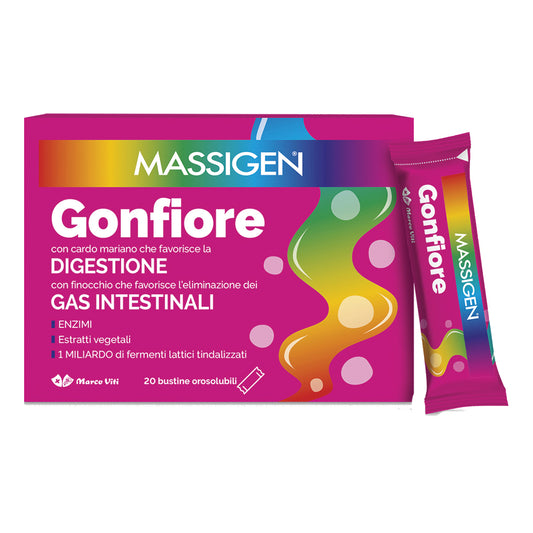 Massigen Gonfiore Integratore Digestione Gas Intestinali 20 Bustine Orosolubili 1g