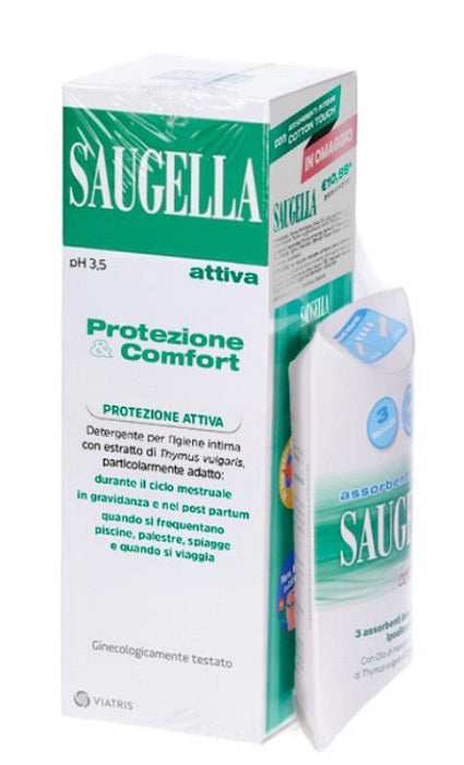 Saugella Attiva detergente intimo Protezione e Comfort +3 assorbenti interni cotton touch