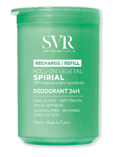 SVR Spirial Ricarica Deo Roll On Vegetal Deodorante Roll-on naturale efficace 24H, sudorazione da leggera a moderata 50ml