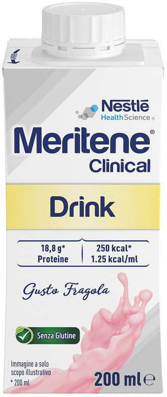 Meritene Clinical Fragola 200ml Alimento iperproteico multivitaminico e multiminerale per casi di malnutrizione
