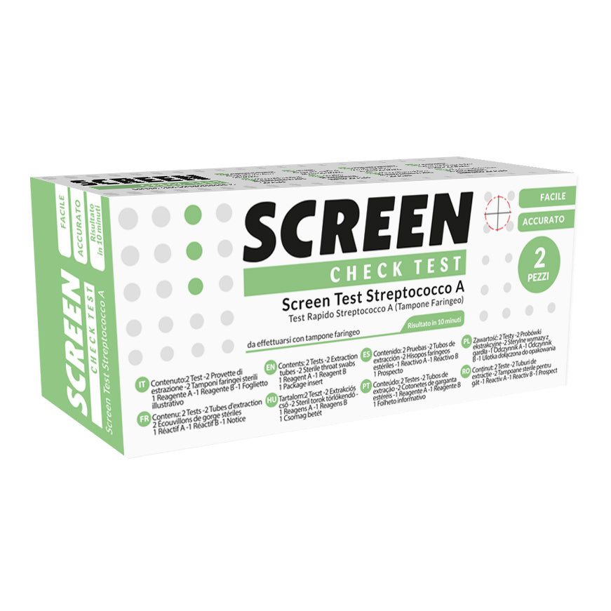 SCREEN TEST RAPIDO STREPTOCOCCO TAMPONE FARINGEO SCREEN 2 PEZZI SELF TEST STREP A