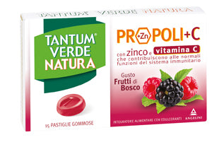 TANTUM VERDE NATURA PROPOLI - 15 PASTIGLIE AI FRUTTI ROSSI-Integratore per il benessere della gola