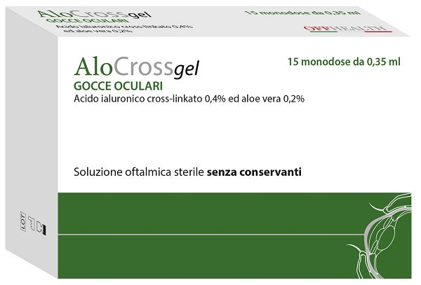 SOLUZIONE OFTALMICA LUBRIFICANTE A BASE DI ACIDO IALURONICO SALE SODICO CROSS LINKATO 0,20% ALOCROSS 15 OFTIOLI 0,35 ML