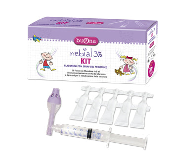 KIT NEBIAL 3% 20 FLACONCINI MONODOSE DA 5 ML + KIT CONTENENTE SPRAY-SOL PEDIATRICO E SIRINGA