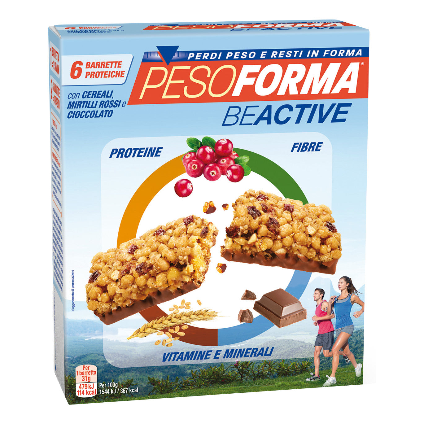 PESOFORMA BEACTIVE BARRETTA CEREALI MIRTILLI ROSSI E CIOCCOLATO 6 PEZZI