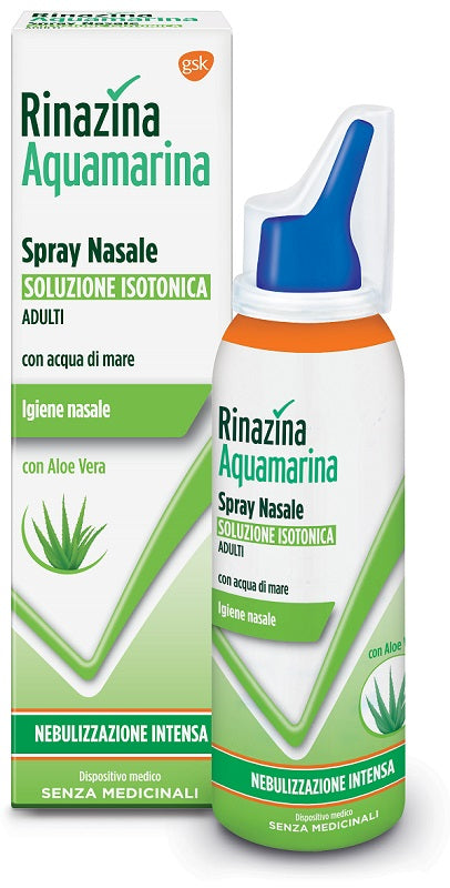 Rinazina Aquamarina Spray Nasale Isotonico Intenso Acqua di mare ed Aloe Vera 100ml