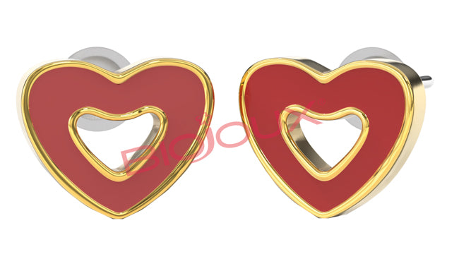 BJT715 ORECCHINI RED HEART GOLD PLATED