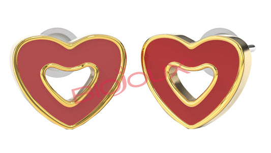 BJT715 ORECCHINI RED HEART GOLD PLATED