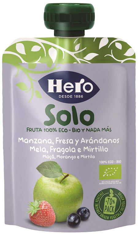 HERO SOLO FRUTTA FRULLATA 100% BIO MELA FRAGOLA MIRTILLO 100 G