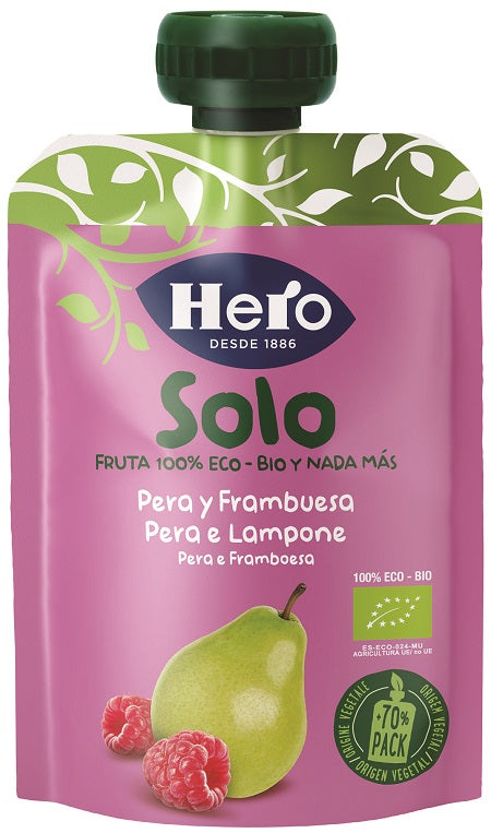 HERO SOLO FRUTTA FRULLATA 100% BIO PERA E LAMPONE 100 G