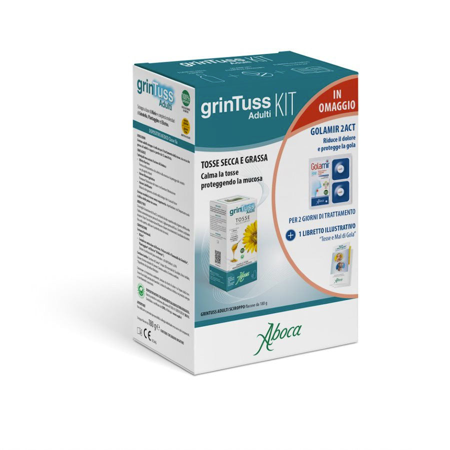 GRINTUSS ADULTI KIT SCIROPPO CON POLIRESIN 180 G + GOLAMIR 2 ACT 20 COMPRESSE OROSOLUBILI