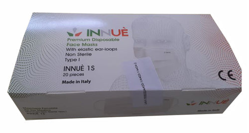 INNUE' MASCHERINA CHIRURGICA TIPO 1 FILTRANTE IGIENICA MONOUSO 3 STRATI TNT 17,5X9,5CM 20 PEZZI