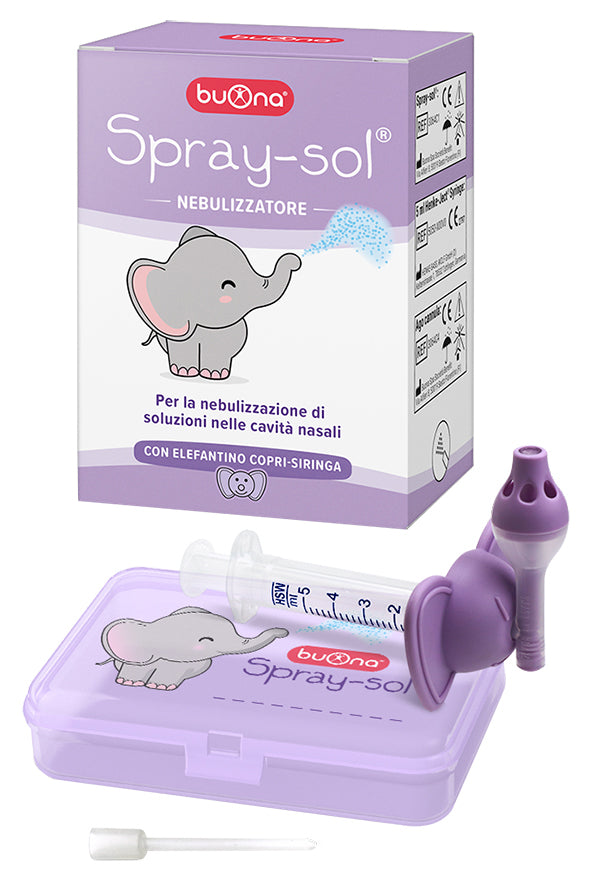 BUONA SPRAY-SOL KIT 5 PEZZI 1 SPRAY SOL + 1 SIRINGA LUER LOCK DA 5 ML + 1 AGO CANNULA + ELEFANTINO COPRI-SIRINGA