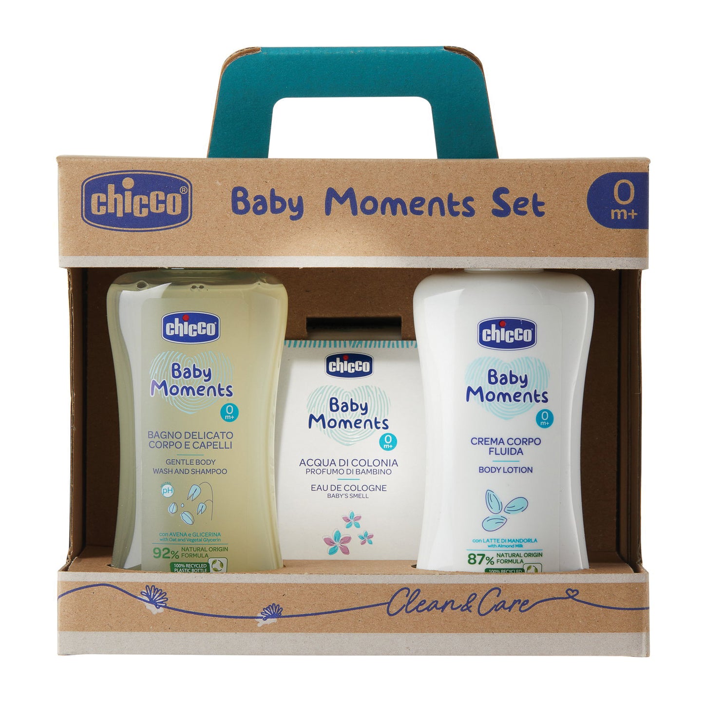 CHICCO BABY MOMENTS SET BAGNO DELICATO CORPO-CAPELLI PELLI DELICATE 200 ML + CREMA CORPO PELLI DELICATE 200 ML + ACQUA DI COLONIA BABY SMELL PELLI DELICATE 100 ML