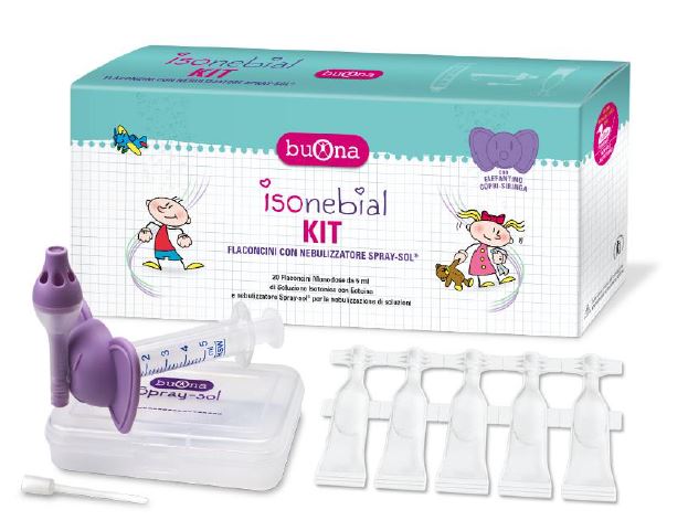 ISONEBIAL KIT PULIZIA CAVITA' NASALI 20 FLACONCINI MONODOSE 5 ML + SIRINGA LUER LOCK SOFT-JECK + AGO CANNULA + NEBULIZZATORE SPRAY