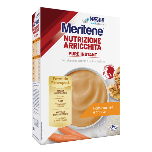 Meritene Purè Instant Pollo Riso e Carote 1Kg  Alimento nutriente altamente digeribile per persone con difficoltà di deglutizione