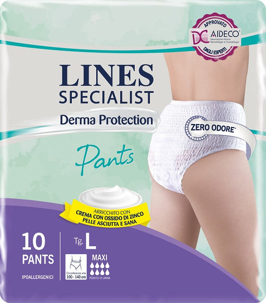 PANNOLONE PER INCONTINENZA LINES SPECIALIST DERMA PANTS MAXI L 10 PEZZI