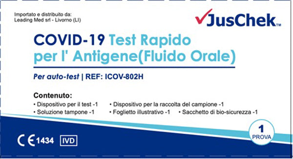 TEST ANTIGENICO RAPIDO COVID-19 JUSCHEK AUTODIAGNOSTICO DETERMINAZIONE QUALITATIVA ANTIGENI SARS-COV-2 IN CAMPIONI SALIVARI MEDIANTE IMMUNOCROMATOGRAFIA