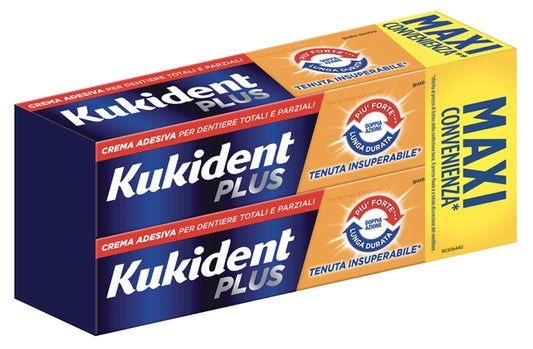 KUKIDENT PLUS DOPPIA AZIONE TENUTA INSUPERABILE CREMA ADESIVA DENTIERE 2X65 G