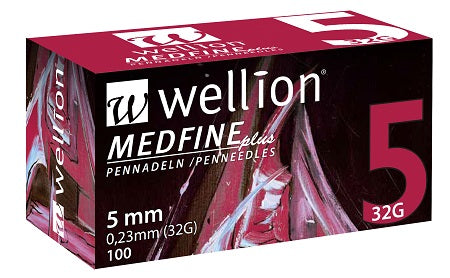 AGO PER PENNA DA INSULINA WELLION MEDFINE PLUS 5 32 GAUGE LUNGHEZZA 5 MM 100 PEZZI