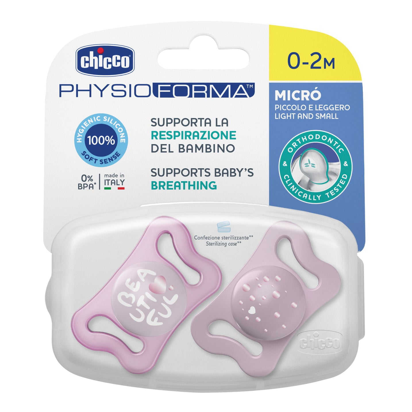 CHICCO SUCCHIETTO MICRO GIRL SILICONE 0-2M 2 PEZZI