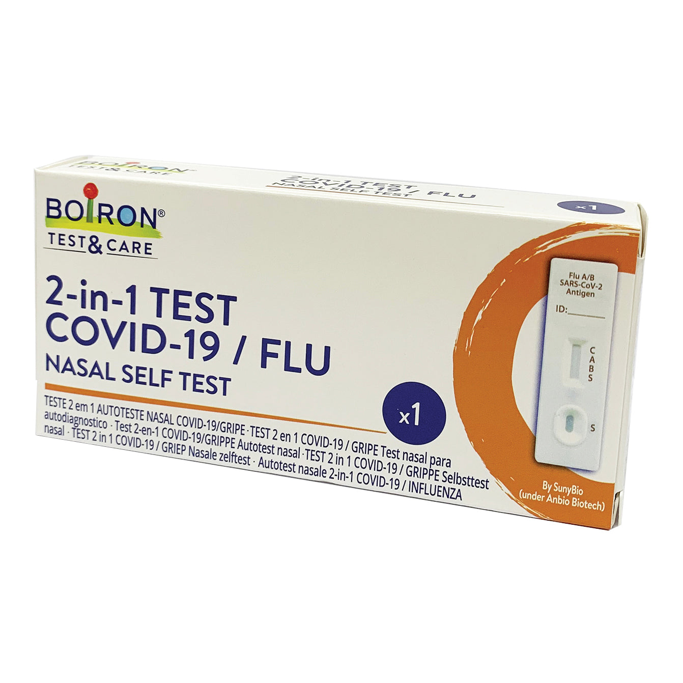 TEST ANTIGENICO COVID-19 BOIRON TEST&CAR 2IN1 AUTODIAGNOSTICO DETERMINAZIONE QUALITATIVA ANTIGENI SARS-COV-2/INFLUENZA A+B IN TAMPONI NASALI MEDIANTE IMMUNOFLUORESCENZA