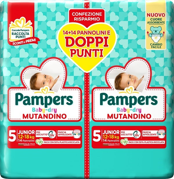 PAMPERS BABY DRY PANNOLINO MUTANDINA JUNIOR DUO DOWNCOUNT 28 PEZZI