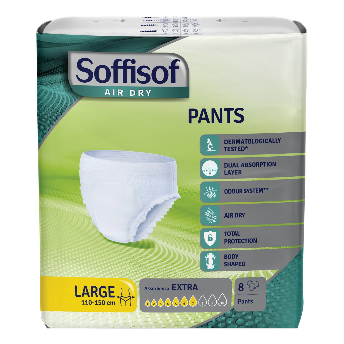 PANNOLONE PER INCONTINENZA SOFFISOF AIR DRY PANTS EXTRA LARGE 8 PEZZI