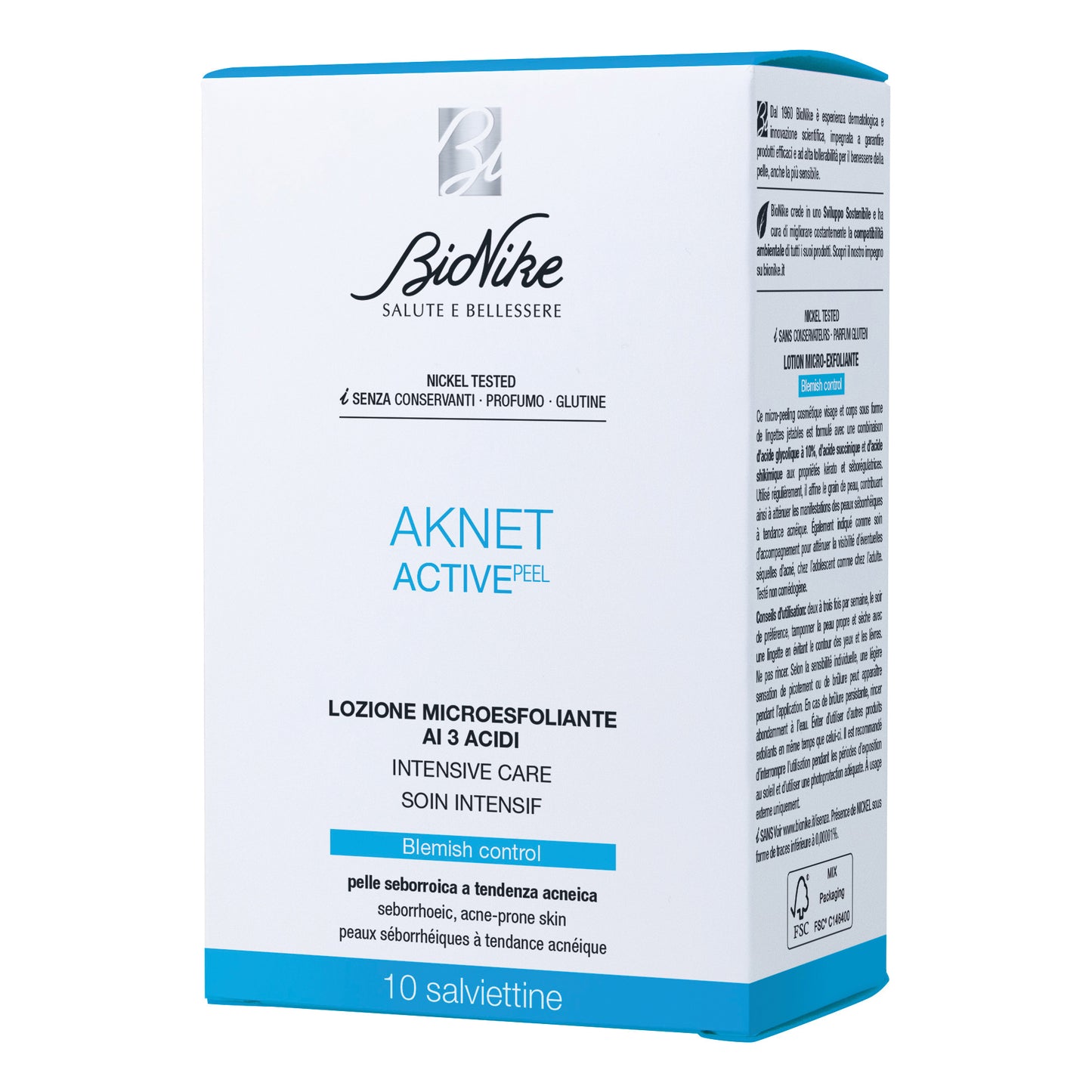 BIONIKE AKNET ACTIVE PEELING LOZIONE MICROESFOLIANTE AI 3 ACIDI 10 SALVIETTINE MONOUSO - Per pelle seborroica a tendeza acneica