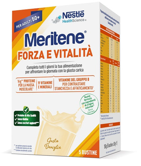 Meritene forza e vitalità Vaniglia 5 buste per adulti 50+