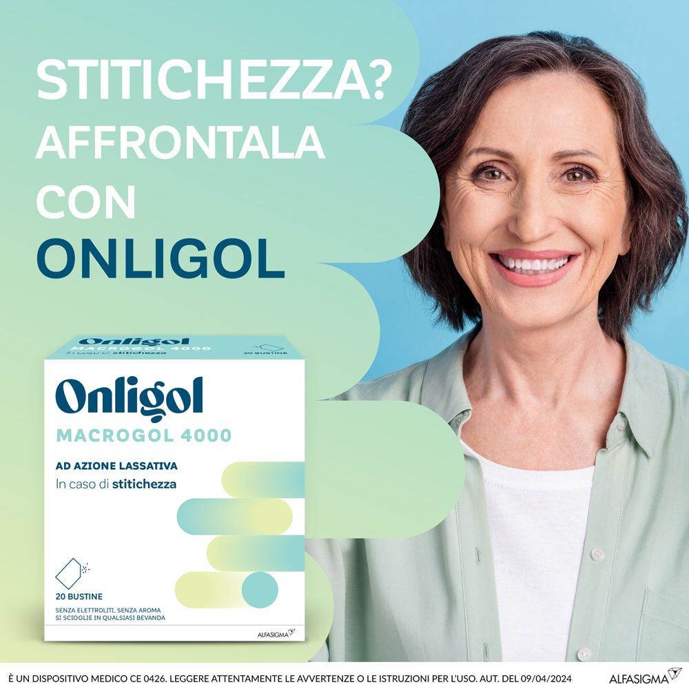 Onligol Macrogol 4000 polvere da 200g senza zucchero con cucchiaino dosatore