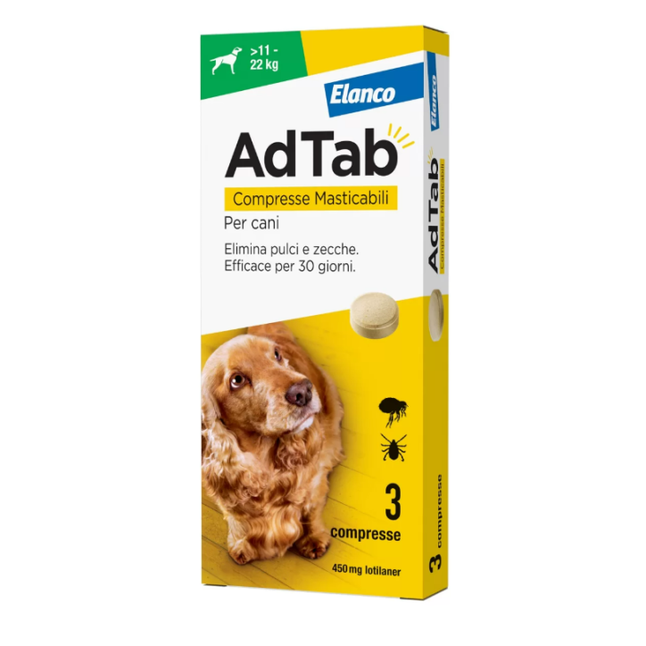 Adtab cani 11-22 kg 3 compresse da 450mg elimina pulci e zecche